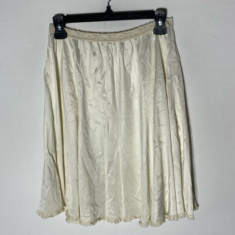 Vintage French Maid Cream Satiny Skirt Slip W Lace Hem L Coquette Boho Soft Girl
